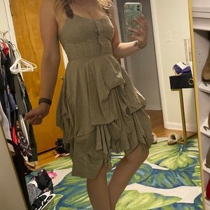 Striped ruffle dress with suspenders straps